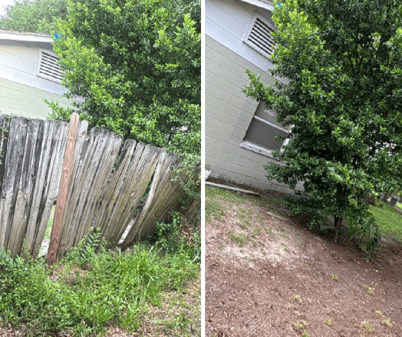 Before and after fence removal and demolition